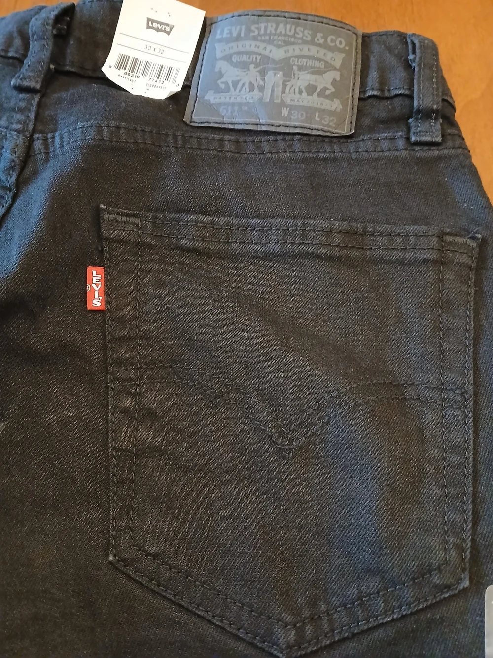 Levi's 30x32 Flex 511 Slim Black Stretch Denim Jeans Men's Mid Rise 5-Pocket NWT